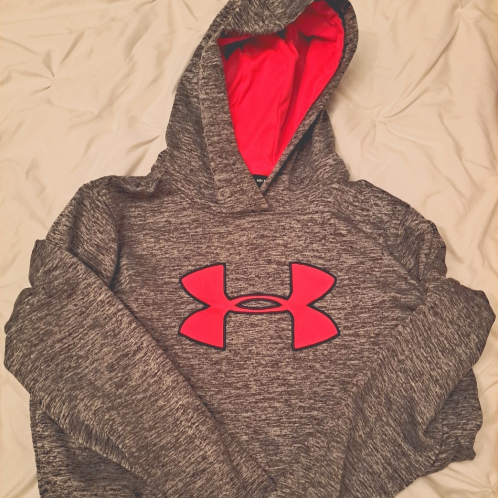 Under Armour Women Medium Grey and Pink Athletic Long Sleeve Hoodie & Pockets